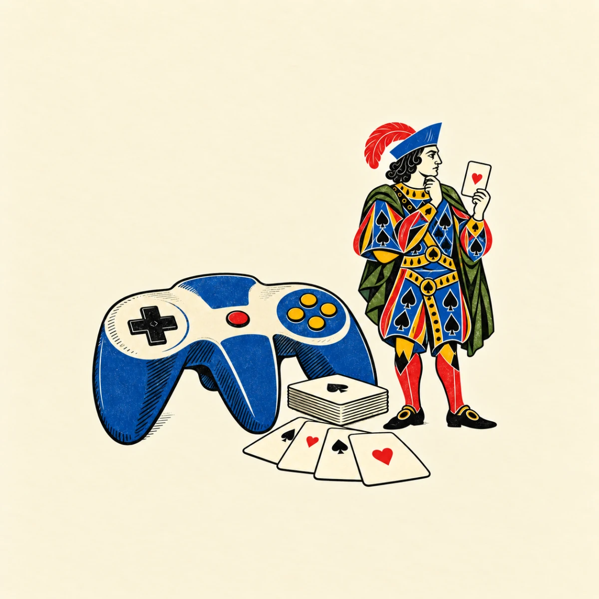 A controller, ordinary cards and the Festival Jack in a new editorial illustration
